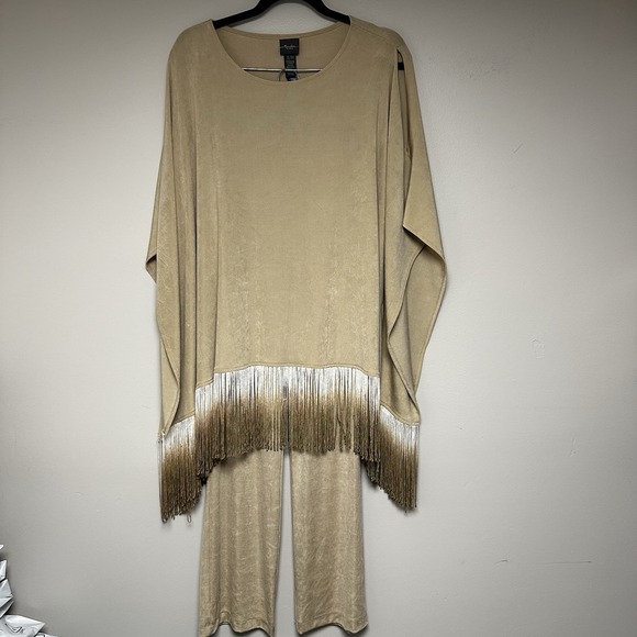 Chico's Travelers‎ Ruana Poncho Tan Ombre Fringe Size S/M Boho Layering Set - Picture 1 of 16